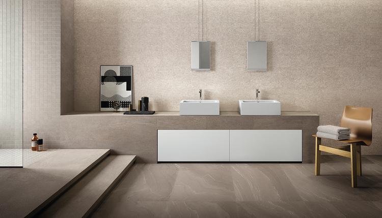 Stone Talk | Emilceramica Grès Cérame Ergon Stone Talk Pierre Salle De Bain Taupe Minimal,sand Rullata,taupe Martellata Image Galerie | Emilceramica