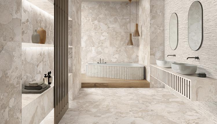 Matera Stone | Emilceramica Grès Cérame Ergon Matera Stone Bois,pierre Salle De Bain Rovere Imbrunito ,greige Sassi,white Sassi,greige Ritmo Image Galerie | Emilceramica